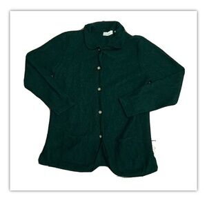 Vintage Womens M 100% Wool Sweater Cardigan Evergreen Button Up With Pockets
